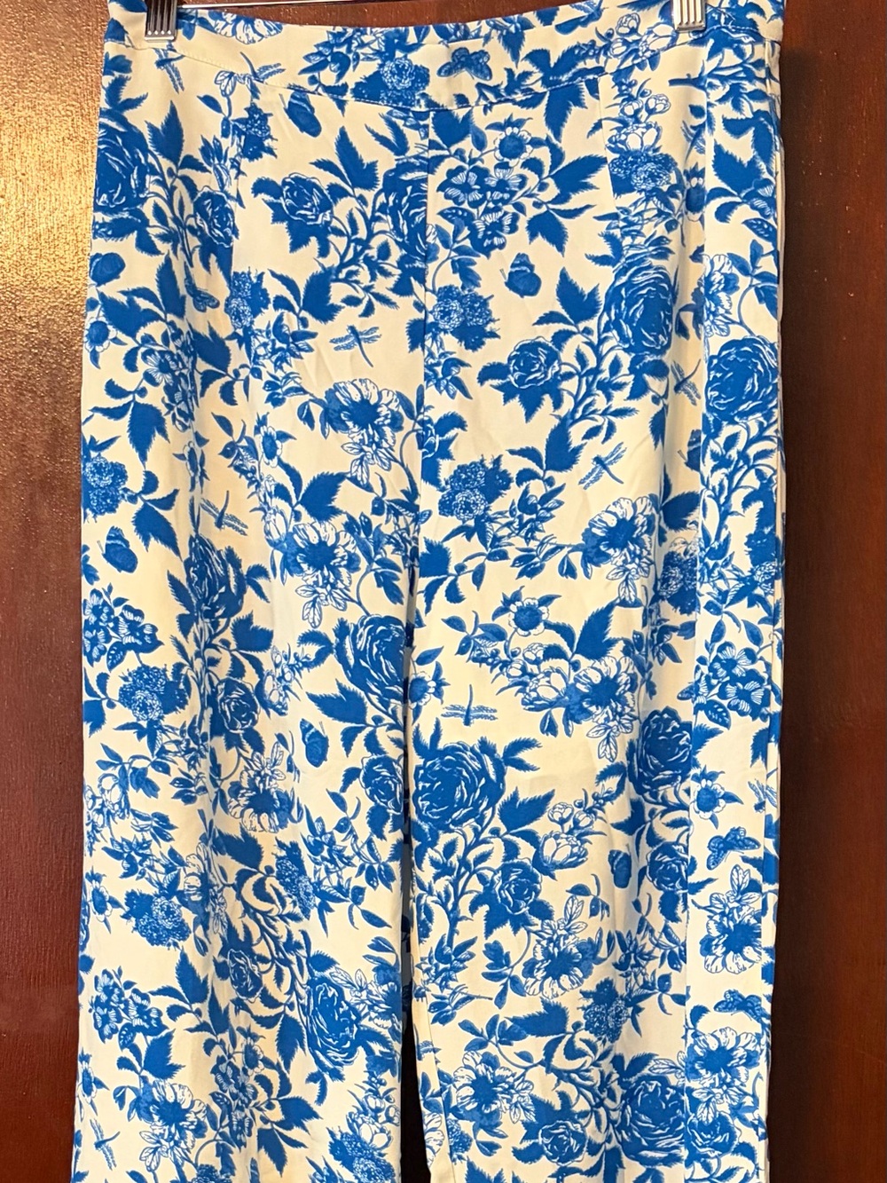 Women’s Zara Blue and White Floral Wide-Leg Pants